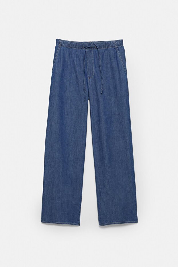 بنطال جينز متدفق مع خصر مطاطي - 1