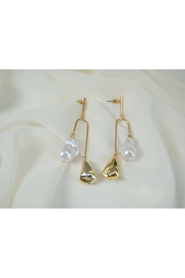 Bkp057 Double Form Pearl Dangle Earrings