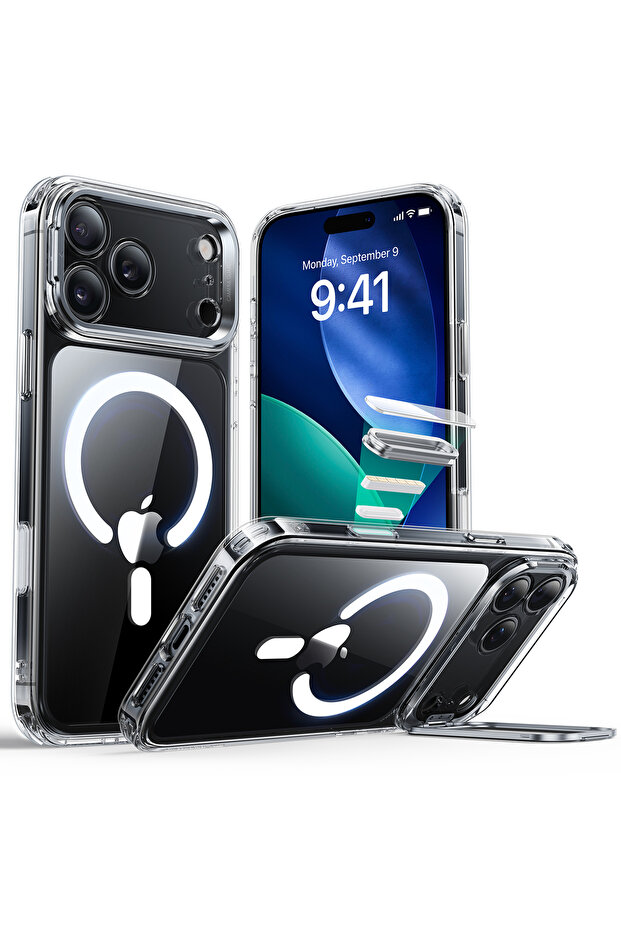 جراب لهاتف iPhone 17 Pro مع حامل تخزين، غطاء للتحكم في الكاميرا متوافق مع MagSafe