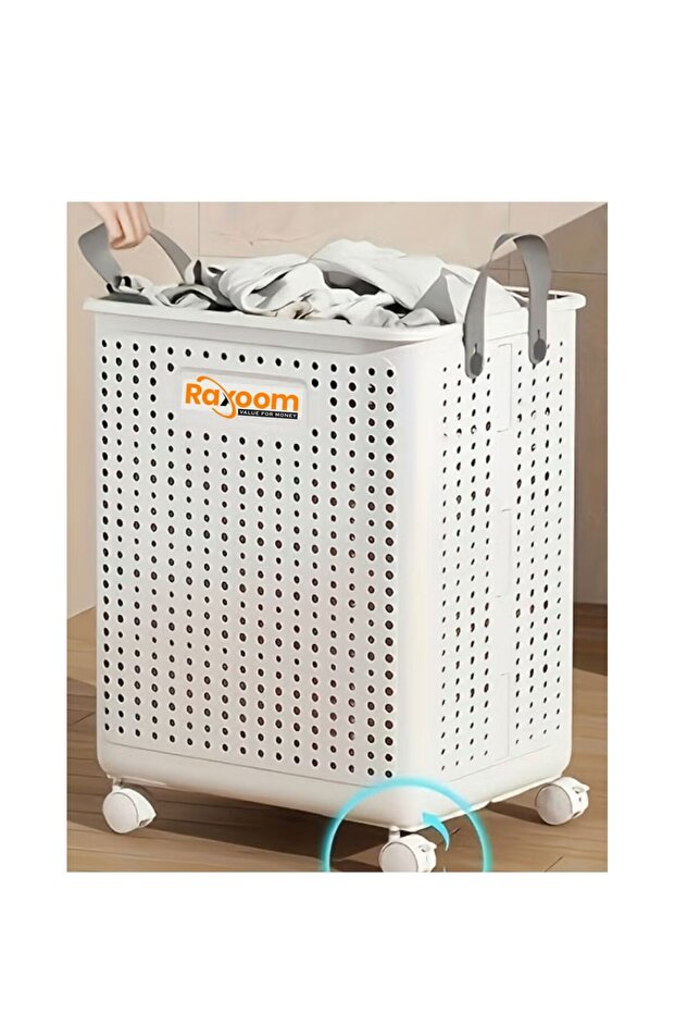Foldable Laundry Basket 60L With 4 Tier Wheels Cloth Storage 38*9*47.5CM (white)