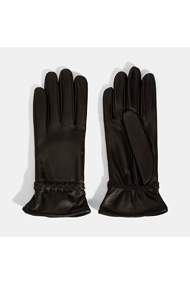 Kadın Acı Kahve Deri Eldiven - 2