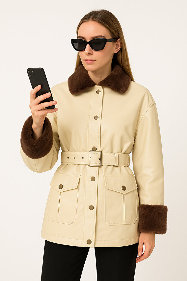 Deri Ceket - Bej - 3