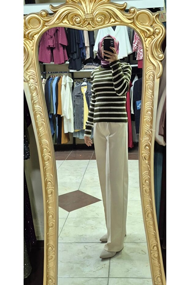 Çizgili Triko kazak - 4