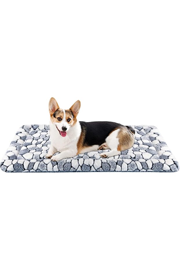 Dog Crate Pad Bed Mat Reversible (Warm & Cool) - Grey Stone Pattern