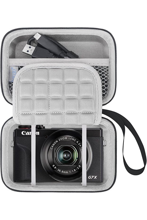 Hard Shell Camera Case for Canon PowerShot G7 X Mark II/III - Black+Gray
