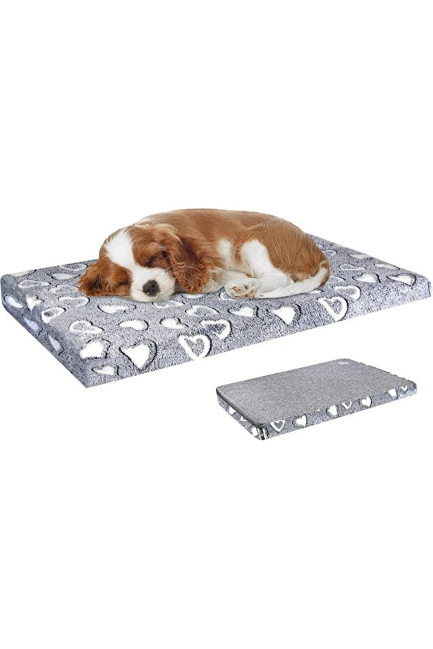 Dog Bed Mat Reversible 24" Pet Bed Mattress Waterproof Removable Cover, Light Grey