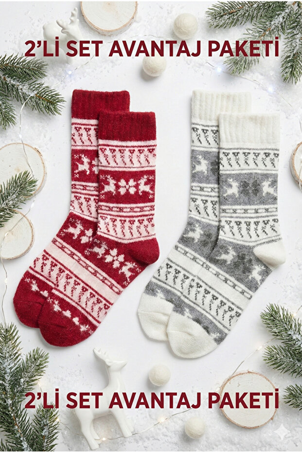 2 Units. Cozy Theme New Year Themed Woolen Premium Women's Socks (Size 36-39)