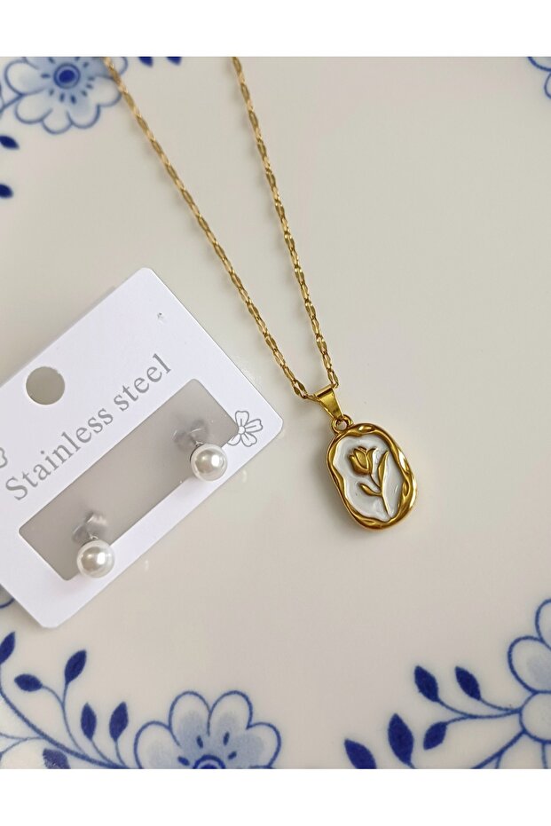 Kolye küpe çelik set - 1