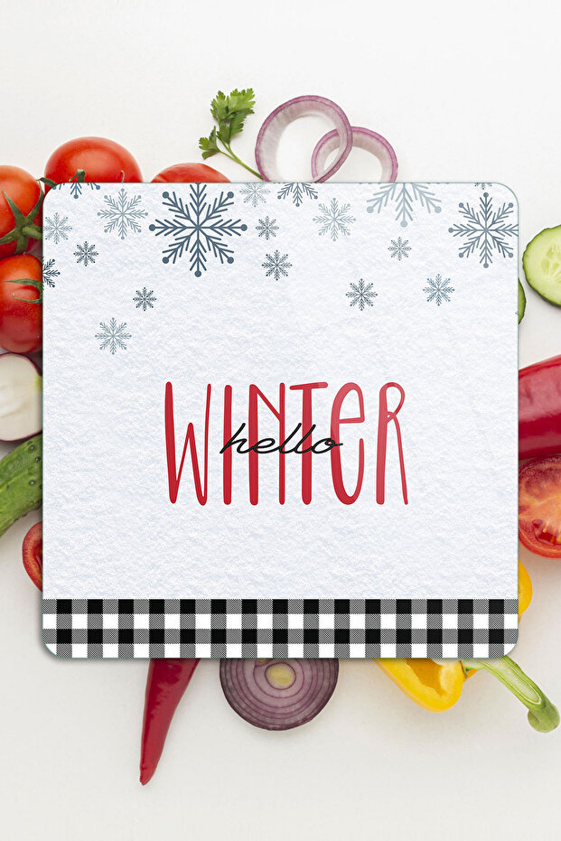 Glass Cutting Board and Serving Bowl Winter New Year Patterned 20 X 30 cm
