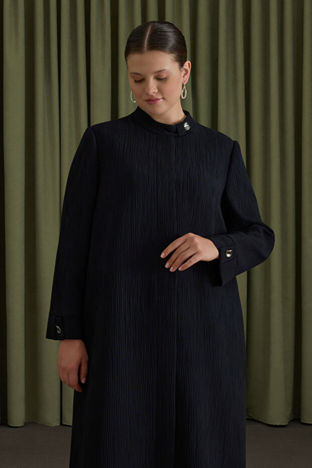 Black Special Textured Fabric Top Coat