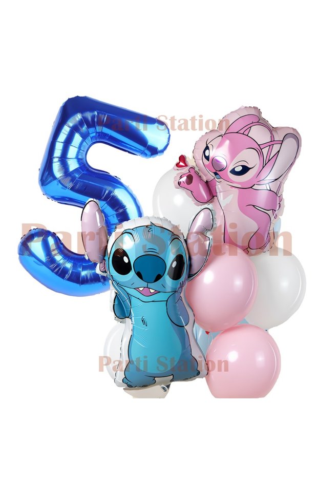 Lilo Stitch and Angel Balloon Set 5 Year Old Birthday Party Balloon Bouquet Set 7 Pieces