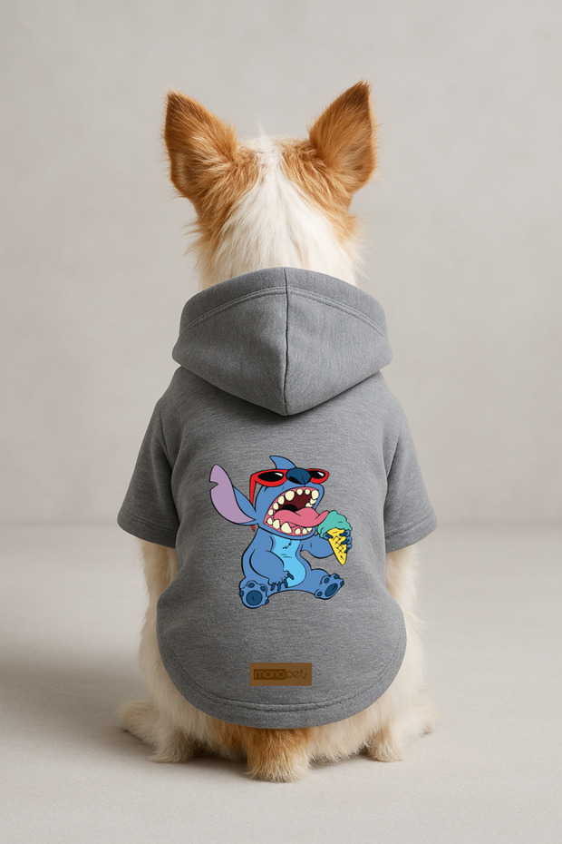 Printed Dog and Cat Outfit & Dress with Fleece Inside - Grey Color K Hooded Hoodie Bb21D
