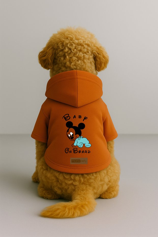 Printed Dog and Cat Clothing & Dress with Fleece Inside - Orange Color K Hooded Hoodie B314D
