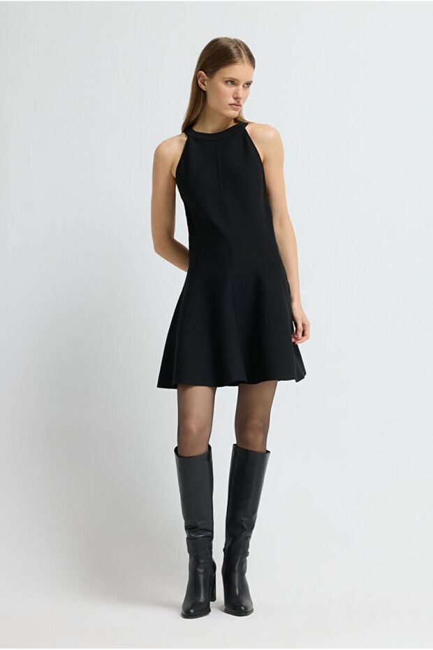 Halter Yaka Triko Elbise - 1