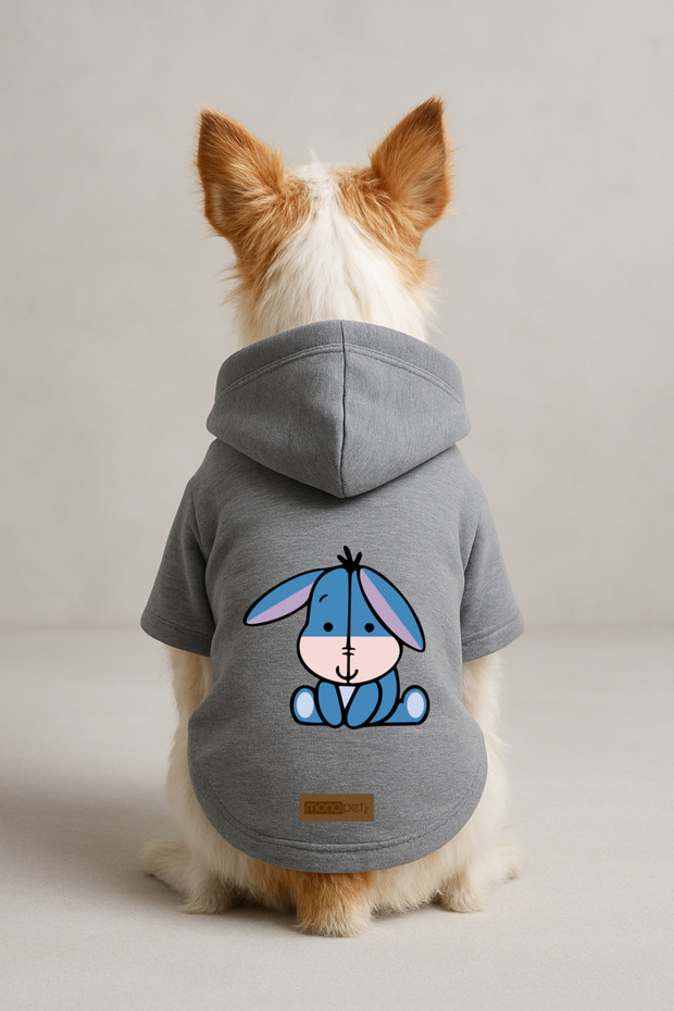 Printed Dog and Cat Clothing & Dress with Fleece Inside - Grey Color K Hooded Hoodie Bf963