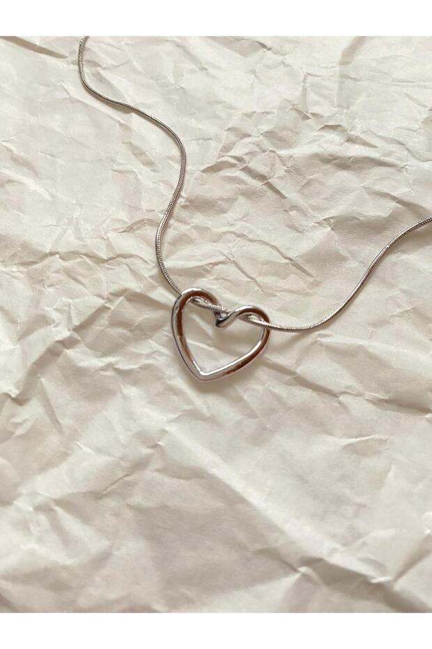 Women's Silver Color Steel Open Heart Necklace – Modern Minimal Design |   Non-Tarnishing Stainless Steel