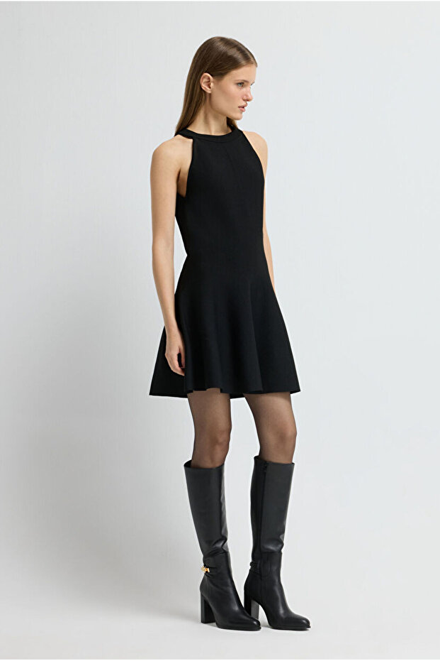 Halter Yaka Triko Elbise - 4