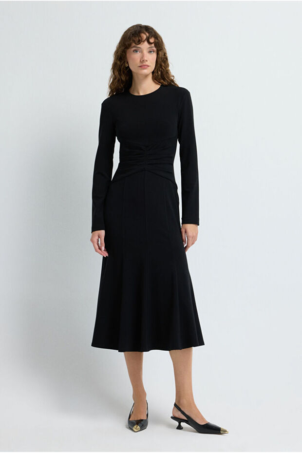 Büzgü Detaylı Örme Elbise - 1