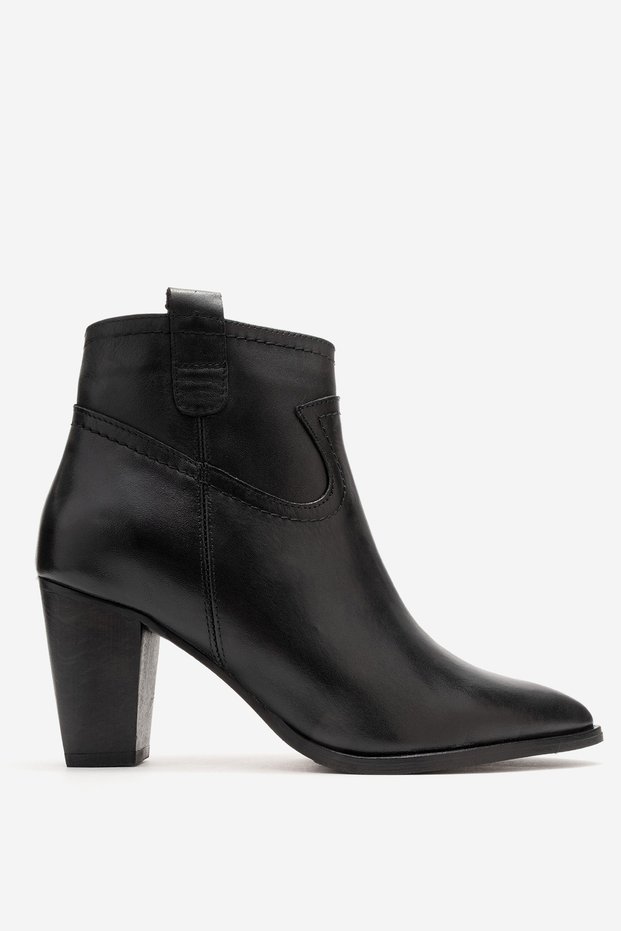 Women's Pointed Toe High Heel Boots Genuine Leather Gn 39499 Black