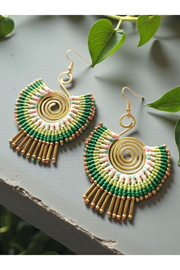 Macrame Rainbow Breeze Brass Earrings - 1