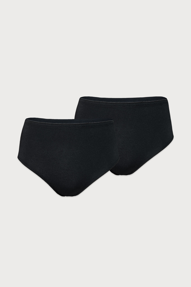 Women's 2-Piece Black Modal High Waist Panties Slip 2m1921