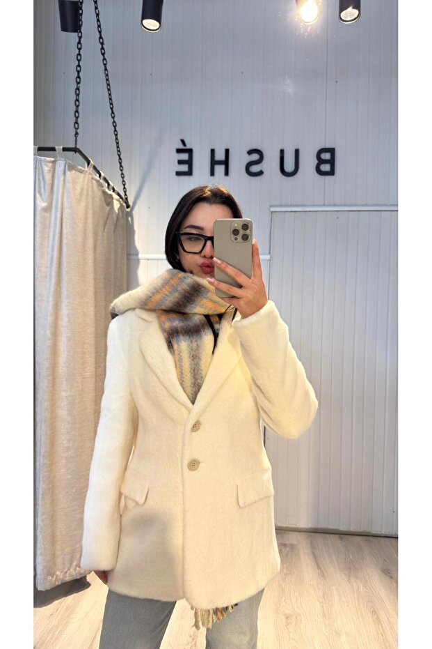 EKRU TÜYLÜ OVERSİZE CEKET - 1