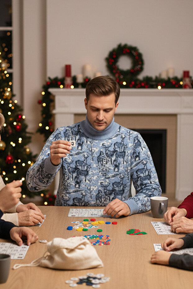 سترة رجالية بنمط نصف ياقة صياد منقوشة بنقش الغزلان - 3