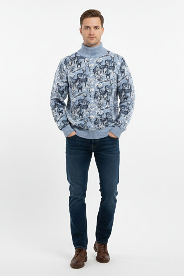 سترة رجالية بنمط نصف ياقة صياد منقوشة بنقش الغزلان - 2