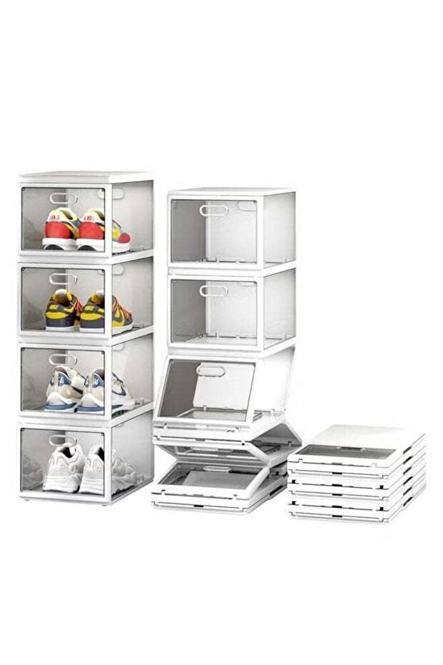 1 Set of 4 Transparent Foldable Stackable Shoe Storage Boxes