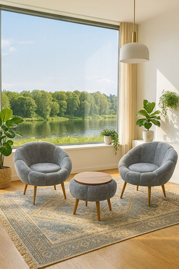 LİDA Gri Wellsoft İkili Berjer Seti ÖZEL SEHPALI - 1