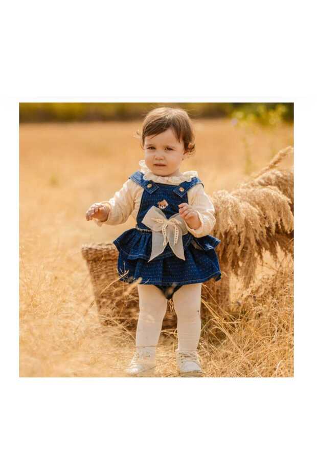 Cute Bear Embroidered Girls' Salopet Set
