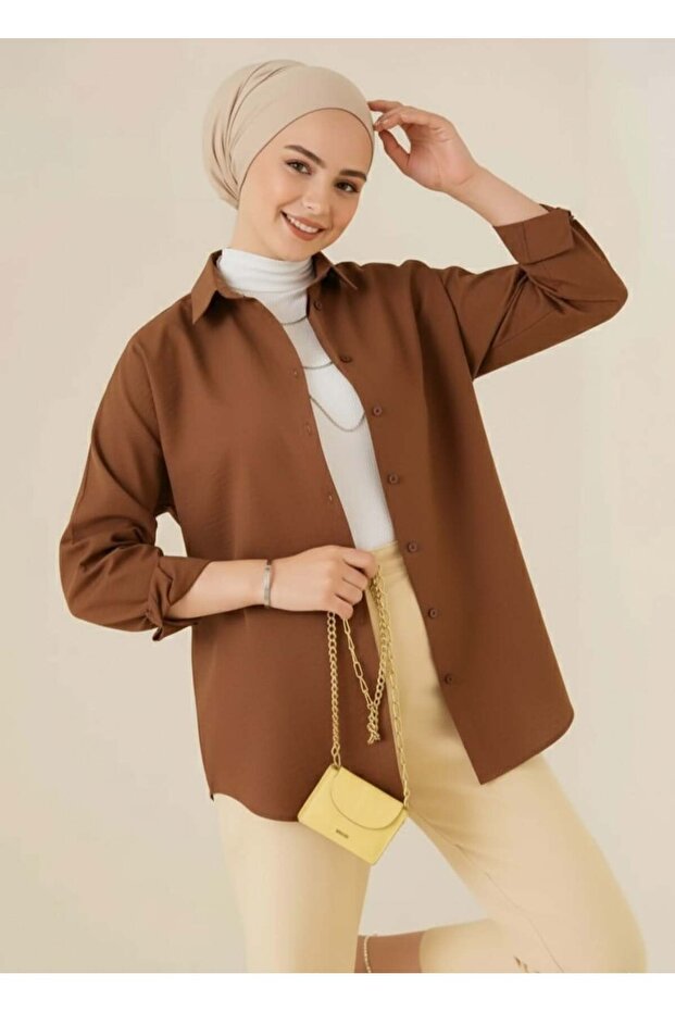 Kadın Oversize Uzun Basic Gömlek - 1