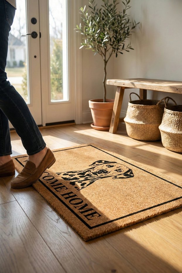 Velvet Fabric Coco Appearance Dalmatian Balcony Garden Outdoor Door Mat 45x70cm Non-Slip
