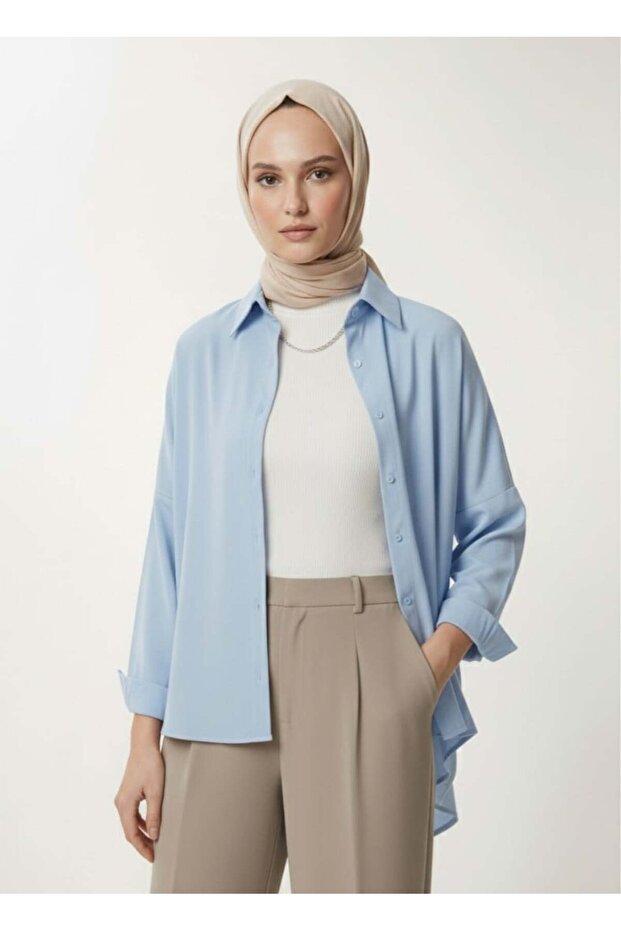 Kadın Oversize Uzun Basic Gömlek - 1