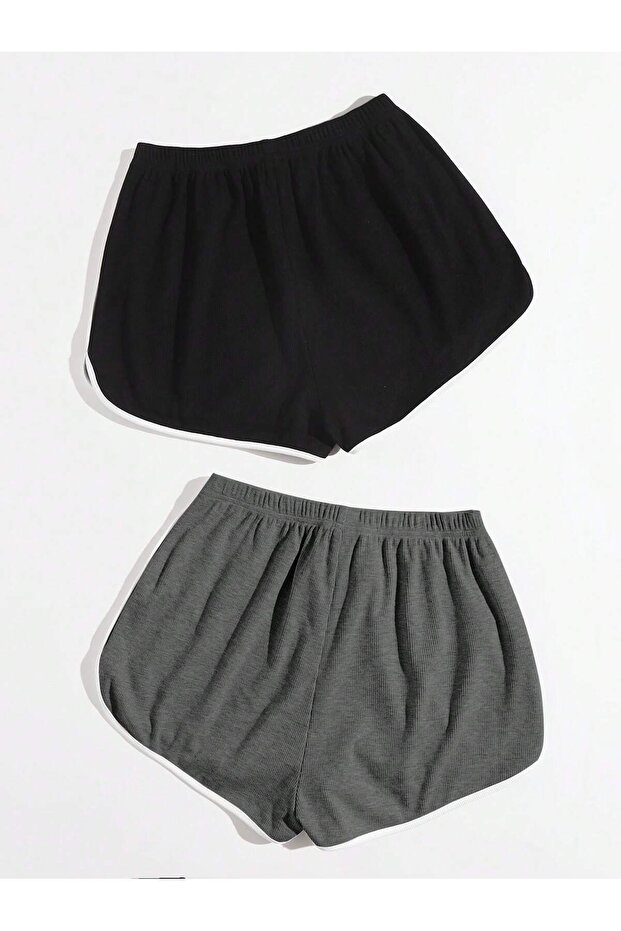 2'li Kadın Biyeli Penye Mini Şort - 2