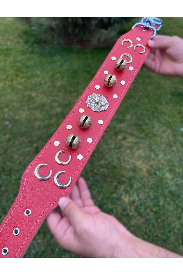 Kangal Dog Collar Three Rings 4 Bells Genuine Leather Red 1St Classroom
