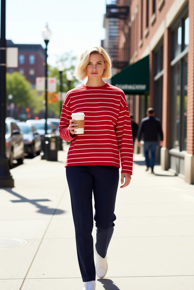 Women's Crew Neck Low Sleeve Striped Knitted Wide Cut Sweatshirt Functional Durable Stylish