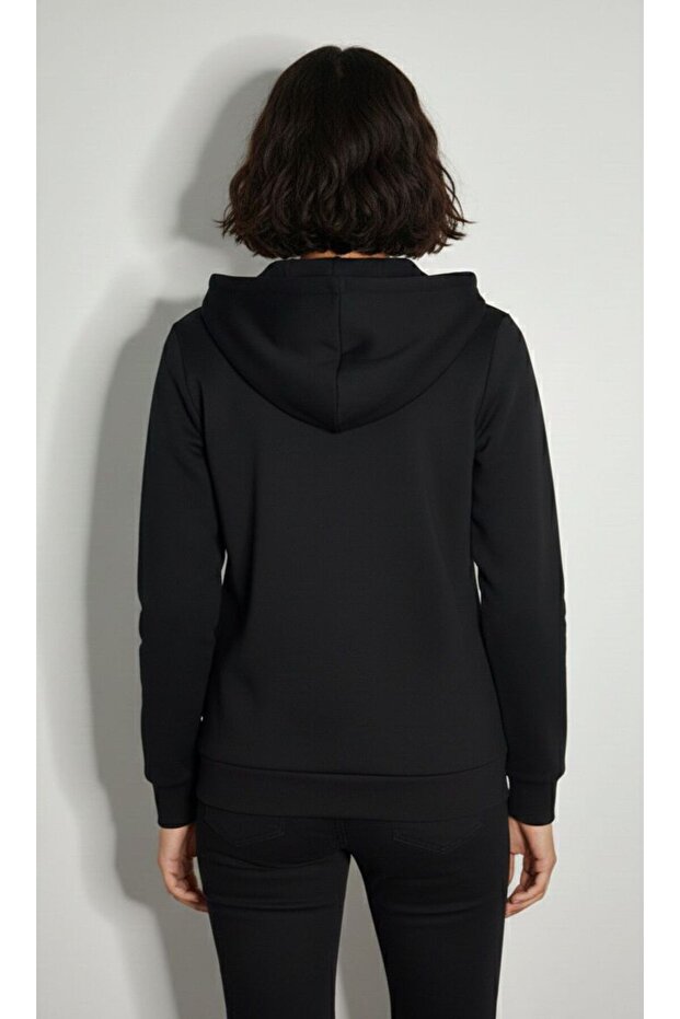 Siyah Fermuarlı Kapüşonlu Üst - 2