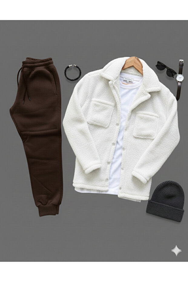 New Season Men's Set Bottom Top Plush Shirt- Sweatpants Long Sleeve Bottom Top Set