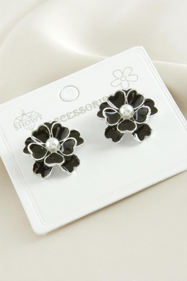 Rose Flower Pearl Enamel Earrings