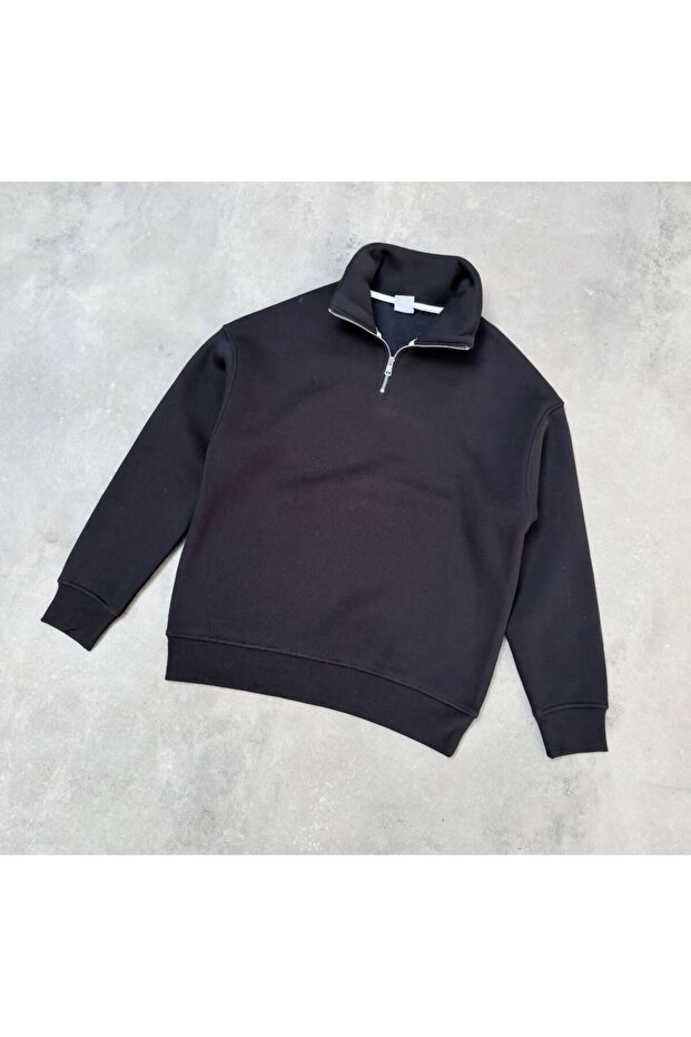 New Season Basic Premium Unisex Oversized Winter Warm Half Zipper Mock Neck Sweatshirt