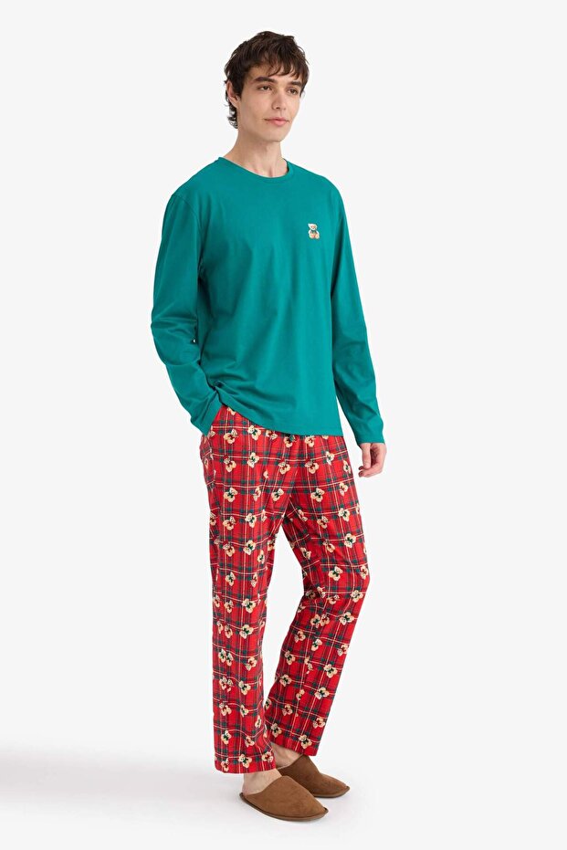 100% Cotton Pajama Set Regular Fit Teddy Bear Print Long Sleeve Top Long Bottom G7275Ax25Wn