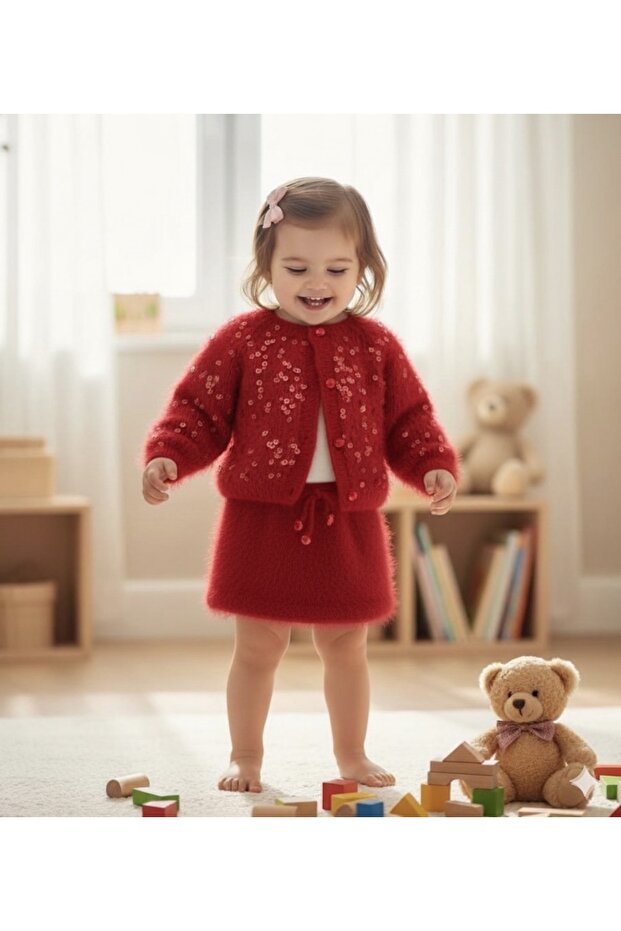 طقم أطفال مزدوج محبوك يدويًا