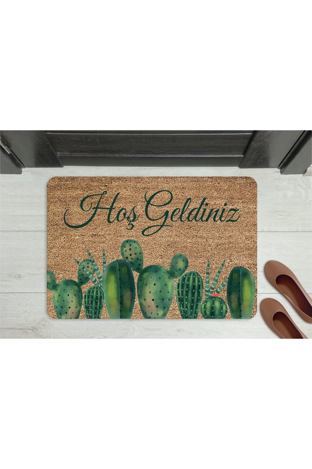 Welcome Wooden Orange Flower Decorative Multi-Purpose Interior and Exterior Door Mat