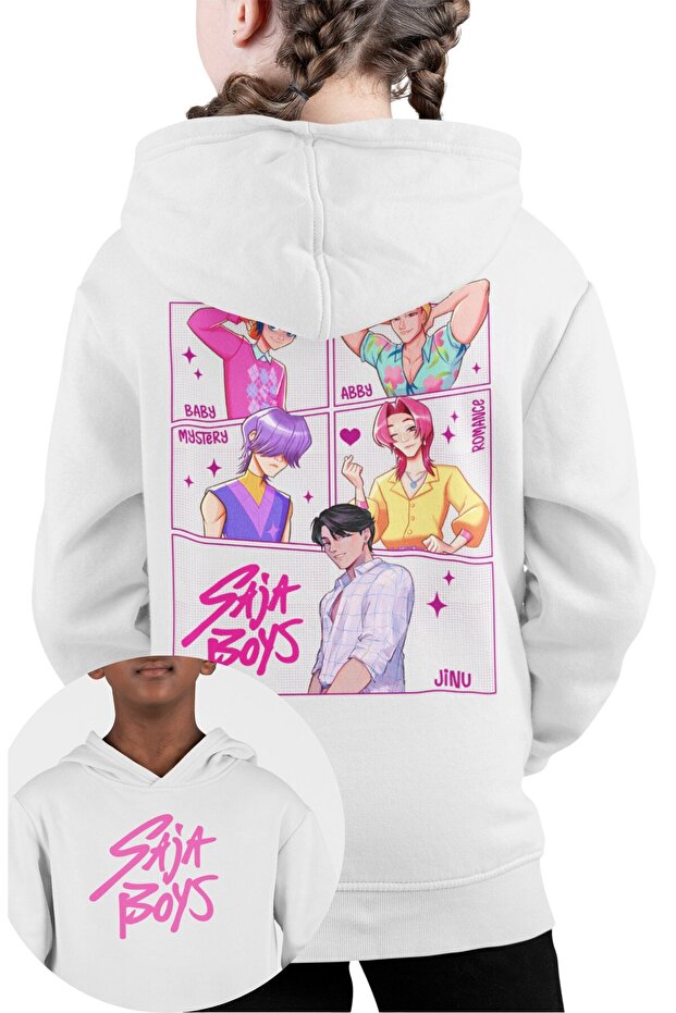 Sajaboys Characters Back Printed Children Hooded Sweatshirt, Kpop Demon Hunters Themed Hoodie