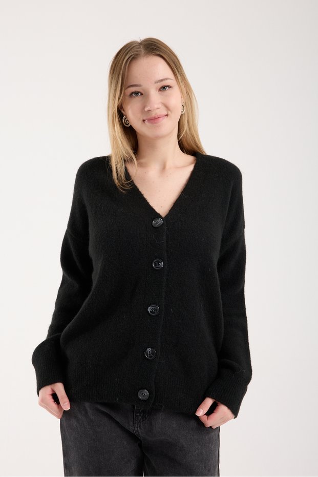 Düğmeli Basic Şardonlu Oversize Kadın Hırka