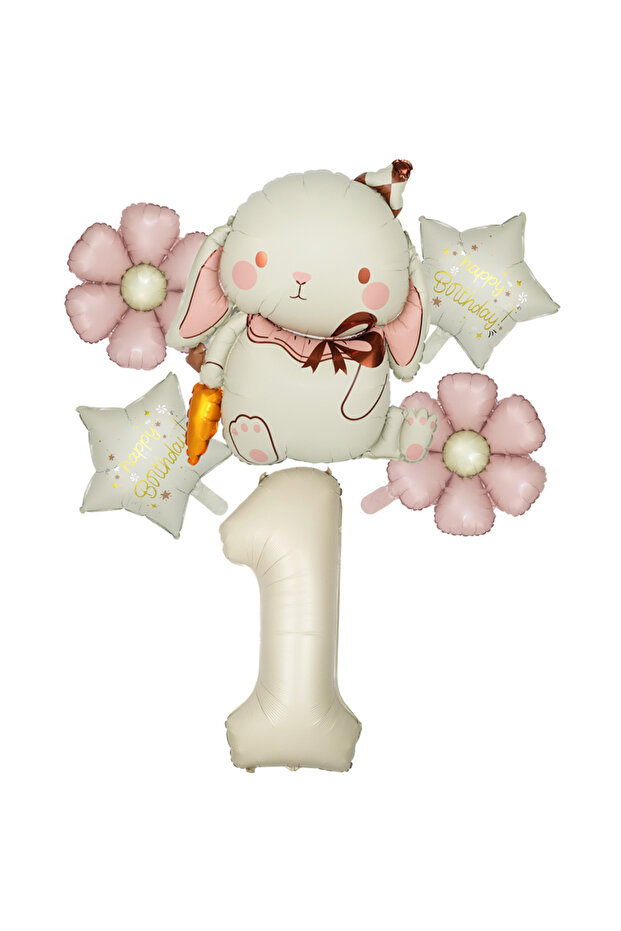 As the picture show Number 1 set 6pcs Matt Daisy Rabbit Carrot Cream Number Foil Balloons Set Happy