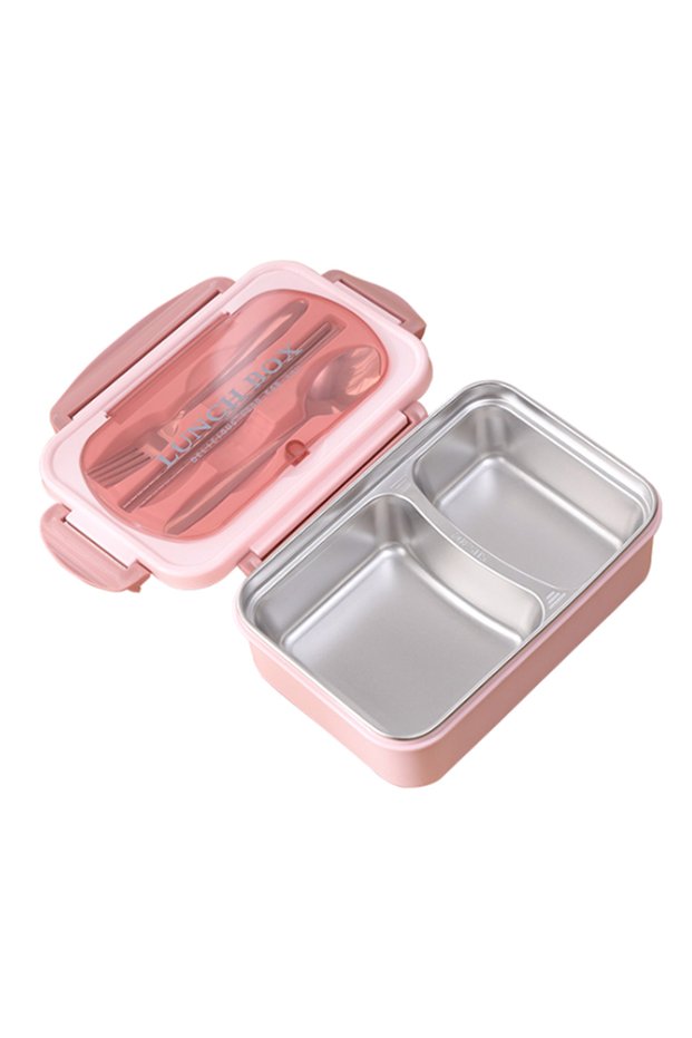 1 2 Pink Portable Lunch Box 304 Stainless Steel Leakproof Divided Food Containers with Spoon and Cho