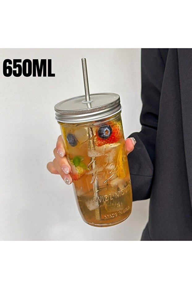 601-700ml Diamond style 650ml Glass Coffee Cup With Straw Lid Transparent Drinking Glasses Glass Cu