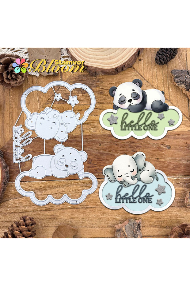 Original Lovely Animals Slepping Panda Elephant Clouds HELLO LITTLE ONE Metal Cutting Dies Scrapb...